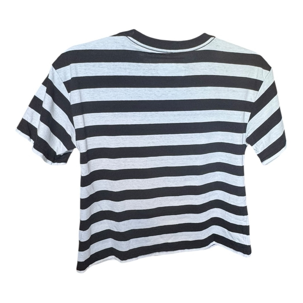 Beetlejuice Black & White Striped Glitter Skull Short Sleeve Tee Size Small - Picture 4 of 6